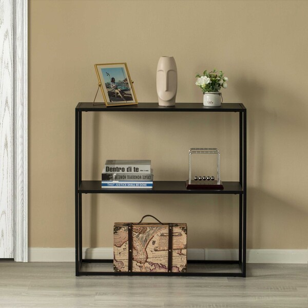Fabulaxe Modern Display Metal Console Table with Open Shelf, for Dining, Entryway and Hallway, Black - QI004187.BK