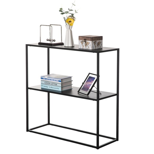Fabulaxe Modern Display Metal Console Table with Open Shelf, for Dining, Entryway and Hallway, Black - QI004187.BK