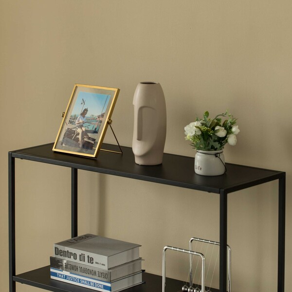 Fabulaxe Modern Display Metal Console Table with Open Shelf, for Dining, Entryway and Hallway, Black - QI004187.BK