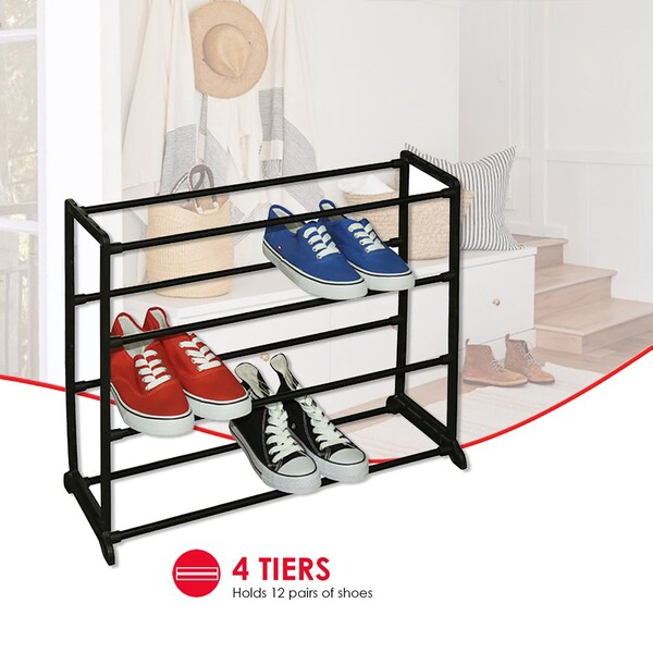 Home Basics Home Basics Easy Assemble Space-Saving 12 Pair Shoe Tower Multi-Purpose Storage Rack, Black - ZOR96255