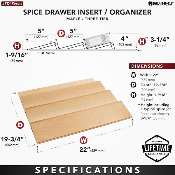Rev-A-Shelf Drawer Insert, Walnut Veneer, Dark Brown, 22 in W, 1.55 in H, 19.75 in D, 19.75 in L, Walnut - 4SDI-WN-24-1
