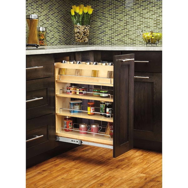 Rev-A-Shelf Maple Veneer, Light Brown, 7 in W, 4.88 in H, 21 in D, 21 in L, Light Brown - 448-SR8-1