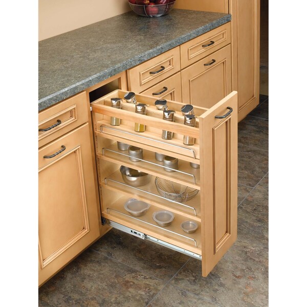 Rev-A-Shelf Maple Veneer, Light Brown, 7 in W, 4.88 in H, 21 in D, 21 in L, Light Brown - 448-SR8-1