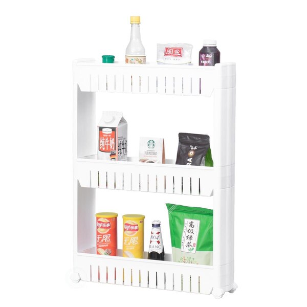 Kd Cuna Plastic Storage Cabinet Organizer 3 Shelf Cart Rack Tower with Wheels - KD3726590