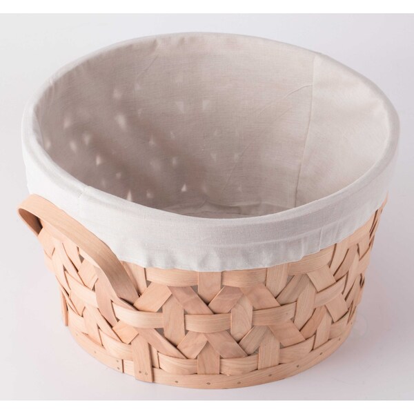 Vintiquewise Wooden Round Display Basket Bins, Lined with White Fabric, Food Gift Basket, Medium - QI003501.M