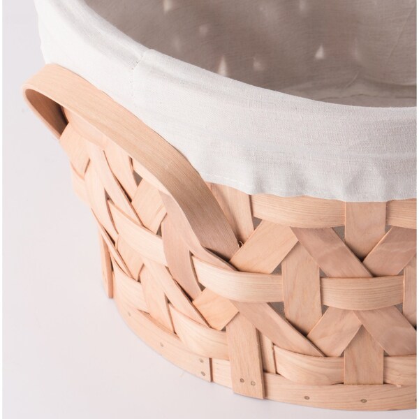 Vintiquewise Wooden Round Display Basket Bins, Lined with White Fabric, Food Gift Basket, Medium - QI003501.M