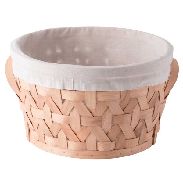 Vintiquewise Wooden Round Display Basket Bins, Lined with White Fabric, Food Gift Basket, Medium - QI003501.M