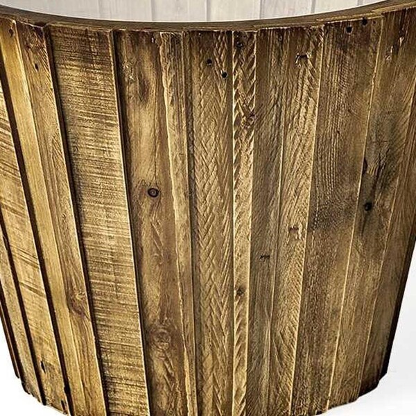 Homeroots Light Brown Wood Accent Tables with Glass Round Top, Set of 2 - 380707