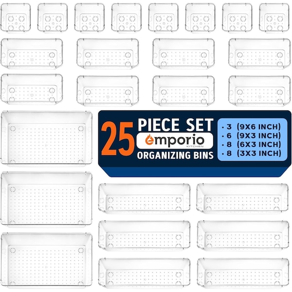 Emporio Kitchen Drawer Organizer Set, Includes 3-Pc 9x6 bins, 6-Pc 9x3 bins, 8-Pc 6x3 Bins, 8-Pc 3x3 Bins,  - EMPORGN25