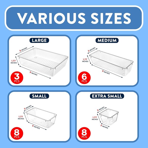 Emporio Kitchen Drawer Organizer Set, Includes 3-Pc 9x6 bins, 6-Pc 9x3 bins, 8-Pc 6x3 Bins, 8-Pc 3x3 Bins,  - EMPORGN25