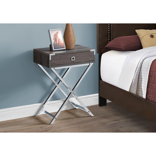 Homeroots 24 in. Dark Taupe Particle BoardMDF & Chrome Metal Accent Table - 333262
