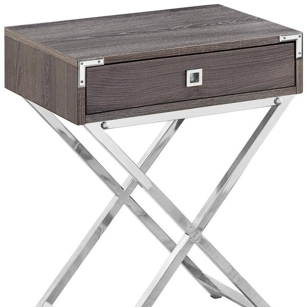 Homeroots 24 in. Dark Taupe Particle BoardMDF & Chrome Metal Accent Table - 333262