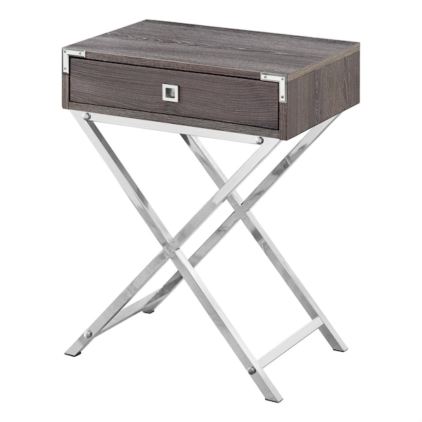 Homeroots 24 in. Dark Taupe Particle BoardMDF & Chrome Metal Accent Table - 333262
