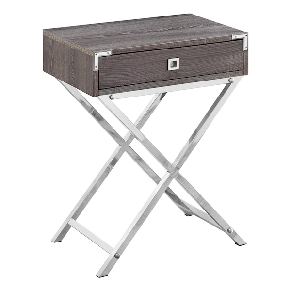 Homeroots 24 in. Dark Taupe Particle BoardMDF & Chrome Metal Accent Table - 333262