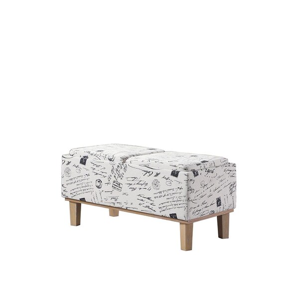 Back2Basics 17 in. Beige Stencils Letter Pattern Seat Flip Storage Bench with Unfinish Legs - BA3687136