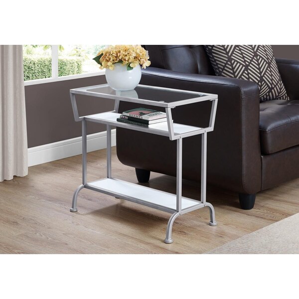 Gfancy Fixtures 22 in. White, Silver & Tempered Glass Accent Table - GF3717963