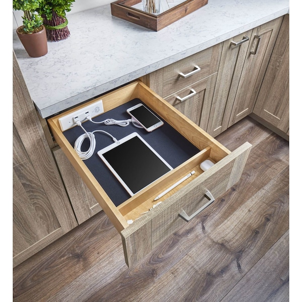 Rev-A-Shelf Maple Veneer, Light Brown, 16.5 in W, 4.32 in H, 23.5 in L, Light Brown - 4WCDB-18HFLSC-1-USB