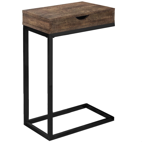 Homeroots 24.5 in. Brown Particle Board & Black Metal Accent Table with a Drawer - 333187