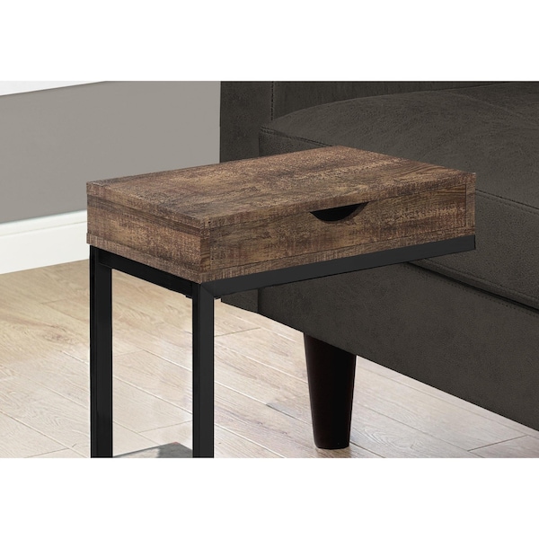 Homeroots 24.5 in. Brown Particle Board & Black Metal Accent Table with a Drawer - 333187