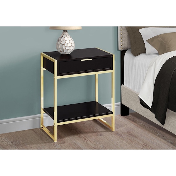 Homeroots 24 in. Cappuccino Particle BoardMDF & Gold Metal Accent Table - 333232