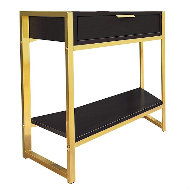 Homeroots 24 in. Cappuccino Particle BoardMDF & Gold Metal Accent Table - 333232