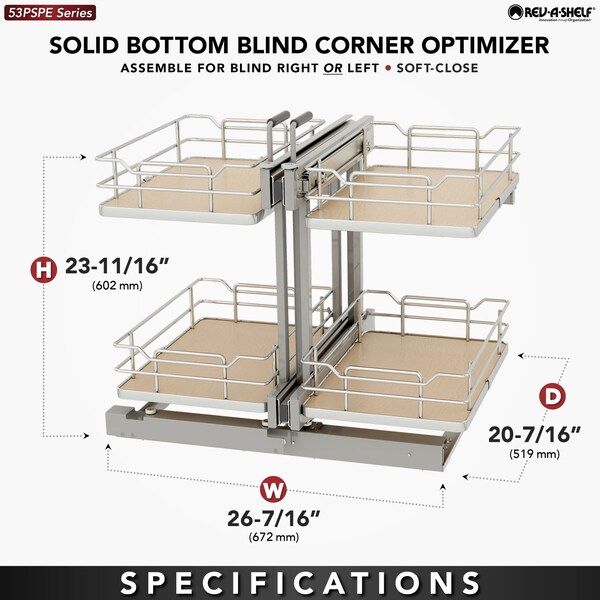 Rev-A-Shelf Steel, Light Brown, 26.4 in W, 23.66 in H, 20.4 in L, Light Brown - 53PSPE-15SC-MP