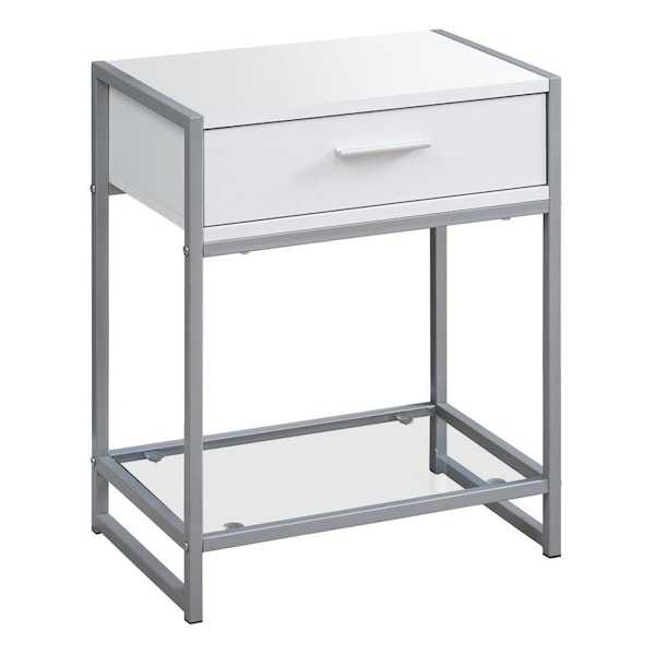 Daphnes Dinnette 22 in. White & Silver Metal Accent Table with Tempered Glass - DA2618181