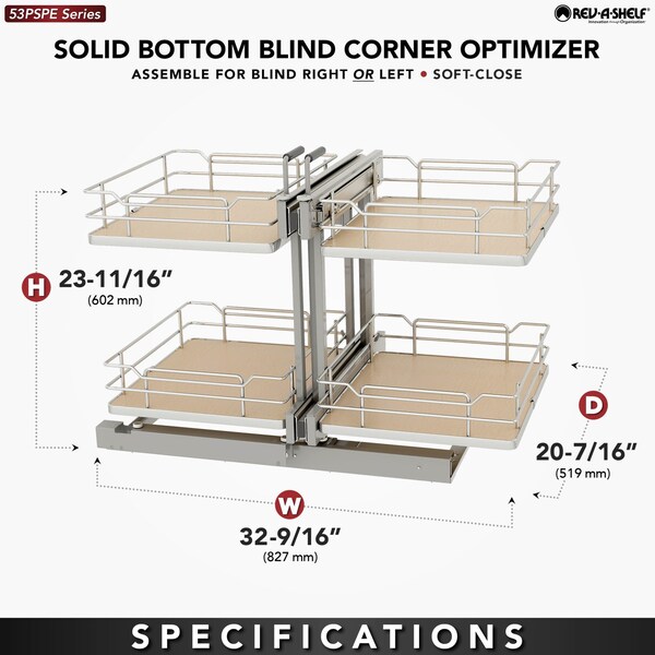 Rev-A-Shelf Steel, Light Brown, 32.62 in W, 23.66 in H, 20.4 in L, Light Brown - 53PSPE-18SC-MP