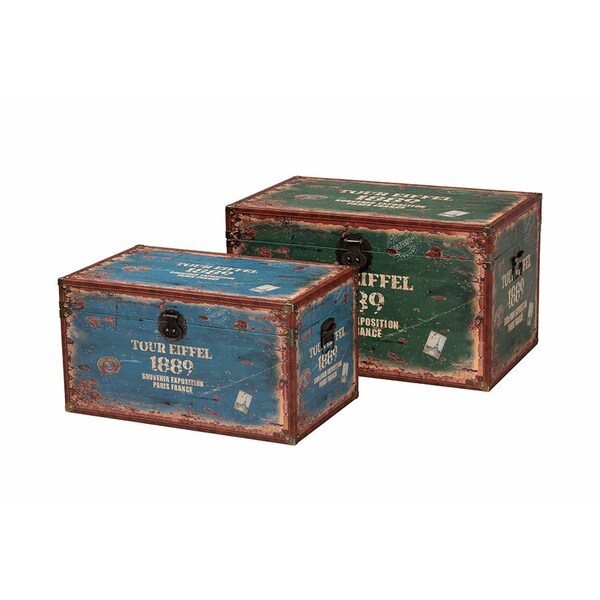 Baxton Studio Sabeen Vintage Parisian Faux Leather and Wood 2-Piece Storage Trunk Set - 246-13723-ZORO