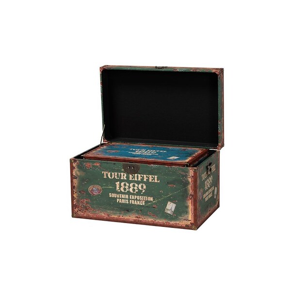 Baxton Studio Sabeen Vintage Parisian Faux Leather and Wood 2-Piece Storage Trunk Set - 246-13723-ZORO