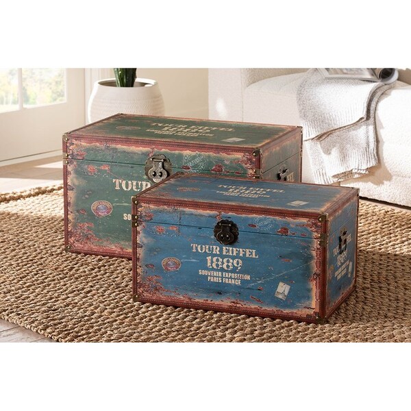 Baxton Studio Sabeen Vintage Parisian Faux Leather and Wood 2-Piece Storage Trunk Set - 246-13723-ZORO