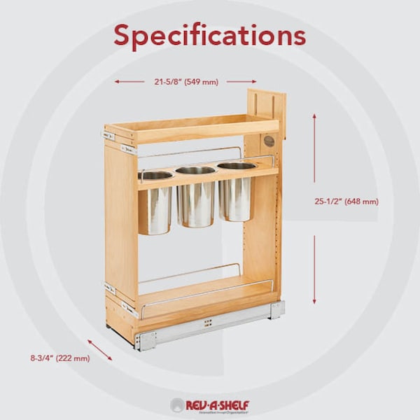 Rev-A-Shelf Maple Wood; Steel, Natural Maple, 8.75 in W, 25.5 in H, 21.63 in D - 448UT-BCSC-8C