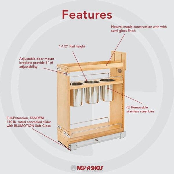 Rev-A-Shelf Maple Wood; Steel, Natural Maple, 8.75 in W, 25.5 in H, 21.63 in D - 448UT-BCSC-8C