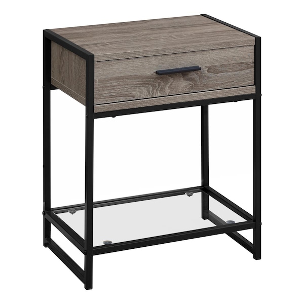 Daphnes Dinnette 22 in. Dark Taupe & Black Accent Table with Tempered Glass - DA3071187