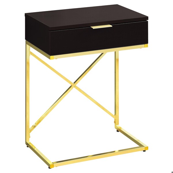 Homeroots 24 in. Cappuccino & Gold Metal Accent Table - 333225