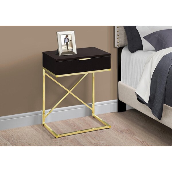 Homeroots 24 in. Cappuccino & Gold Metal Accent Table - 333225