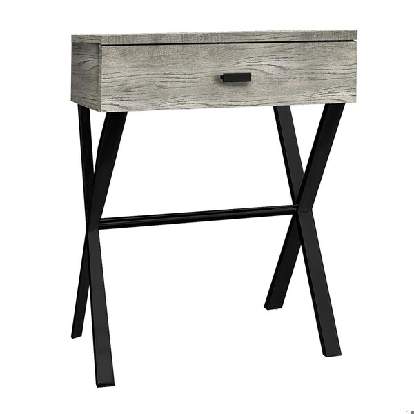 Homeroots 22.25 in. Grey Reclaimed Wood Particle Board & Black Metal Accent Table - 333207