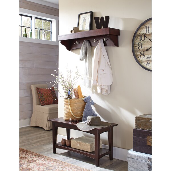 Alaterre Furniture Shaker Cottage Tray Shelf Coat Hook with Bench, Espresso - ASCA0309P0