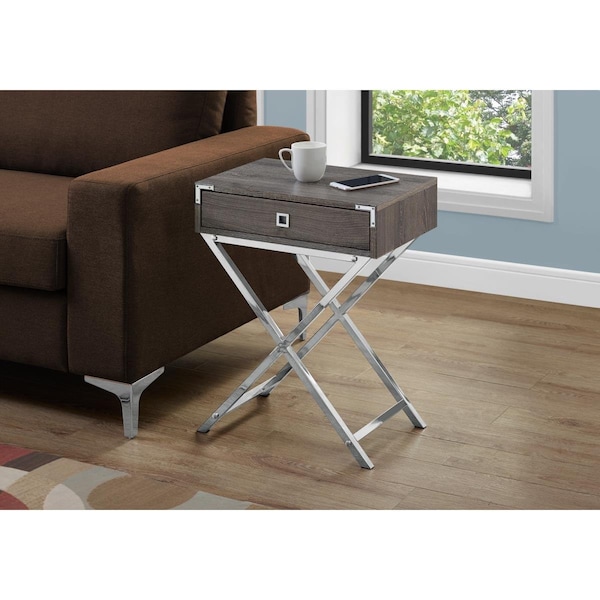 Gfancy Fixtures 24 in. Dark Taupe Particle Board, MDF & Chrome Metal Accent Table - GF2479167