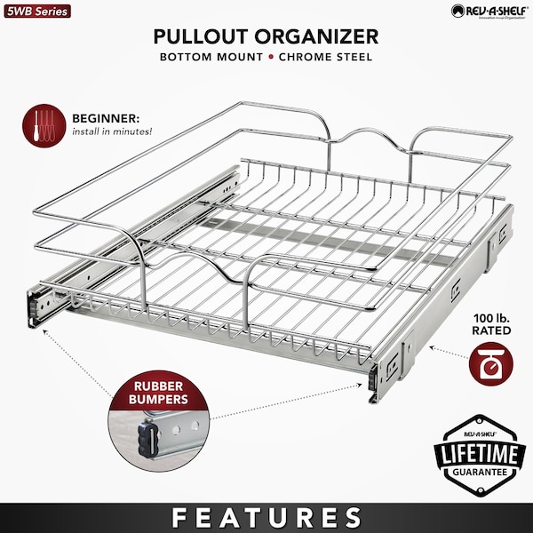 Rev-A-Shelf Steel, Silver, 17.5 in W, 5.56 in H, 22 in D, 22 in L, Silver - 5WB1-1822CR-1