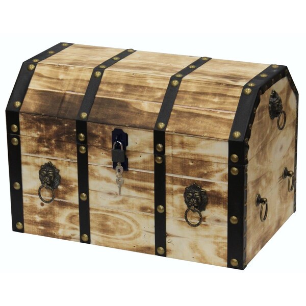 Cargas Wooden Decorative Lion Rings Pirate Trunk with Lockable Latch & Lock, Large - CA2641949