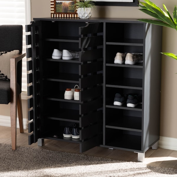 Baxton Studio Shirley Grey Finished 2-Door Shoe Storage Cabinet with Open Shelves - 157-9561