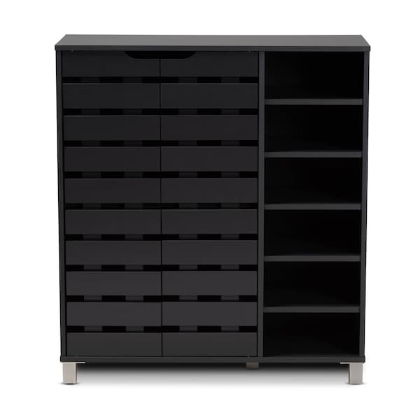 Baxton Studio Shirley Grey Finished 2-Door Shoe Storage Cabinet with Open Shelves - 157-9561