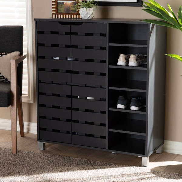 Baxton Studio Shirley Grey Finished 2-Door Shoe Storage Cabinet with Open Shelves - 157-9561