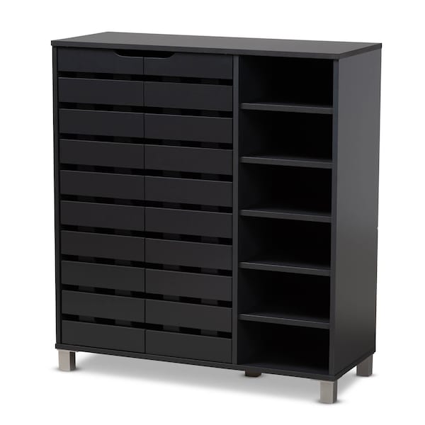 Baxton Studio Shirley Grey Finished 2-Door Shoe Storage Cabinet with Open Shelves - 157-9561