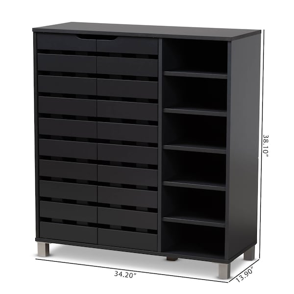 Baxton Studio Shirley Grey Finished 2-Door Shoe Storage Cabinet with Open Shelves - 157-9561