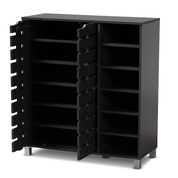 Baxton Studio Shirley Grey Finished 2-Door Shoe Storage Cabinet with Open Shelves - 157-9561