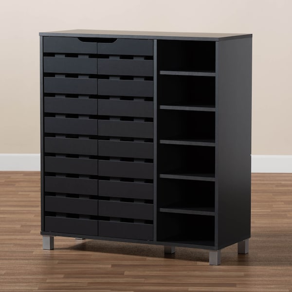 Baxton Studio Shirley Grey Finished 2-Door Shoe Storage Cabinet with Open Shelves - 157-9561