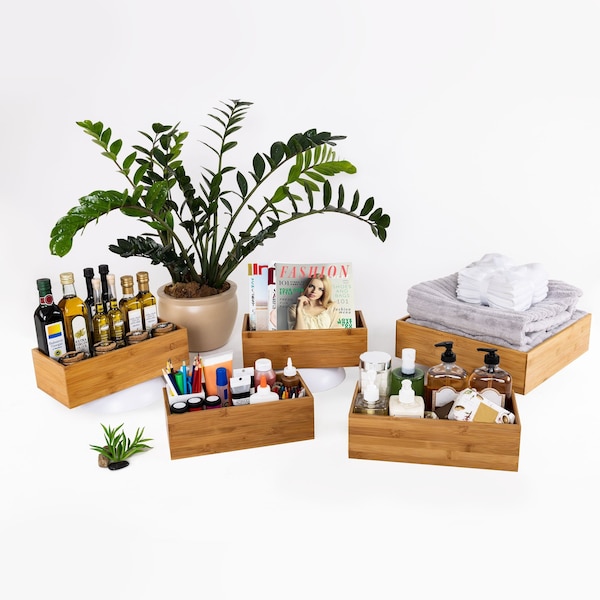 Seville Classics Storage Bins Organizer Boxes, Bamboo Wood, Natural, Bamboo - WEB666
