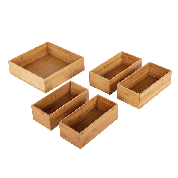 Seville Classics Storage Bins Organizer Boxes, Bamboo Wood, Natural, Bamboo - WEB666